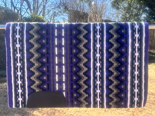 B158 Oversized Saddle Blanket show purple, black, white, ash,, charcoal