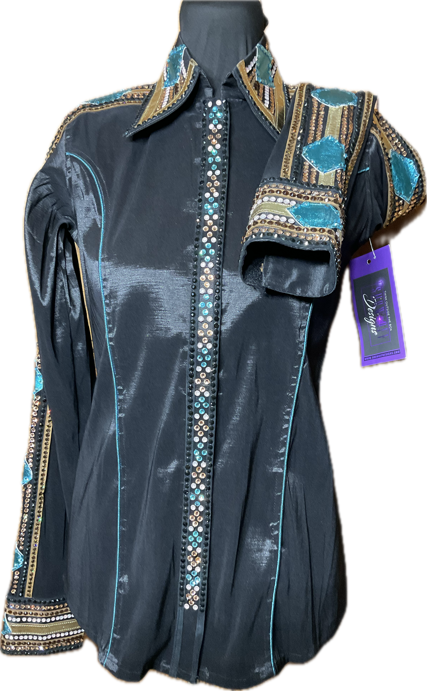 Small Stretch Taffeta Black with Gold, and Turquoise Accents