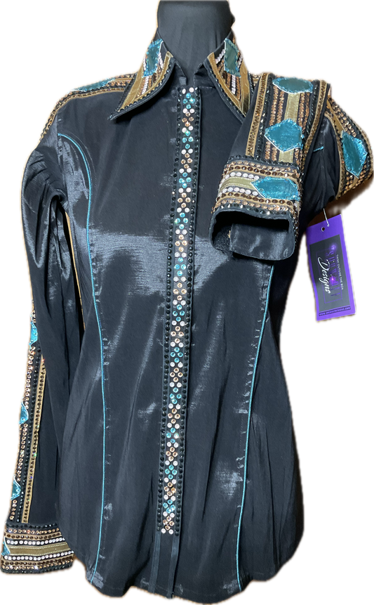 Small Stretch Taffeta Black with Gold, and Turquoise Accents