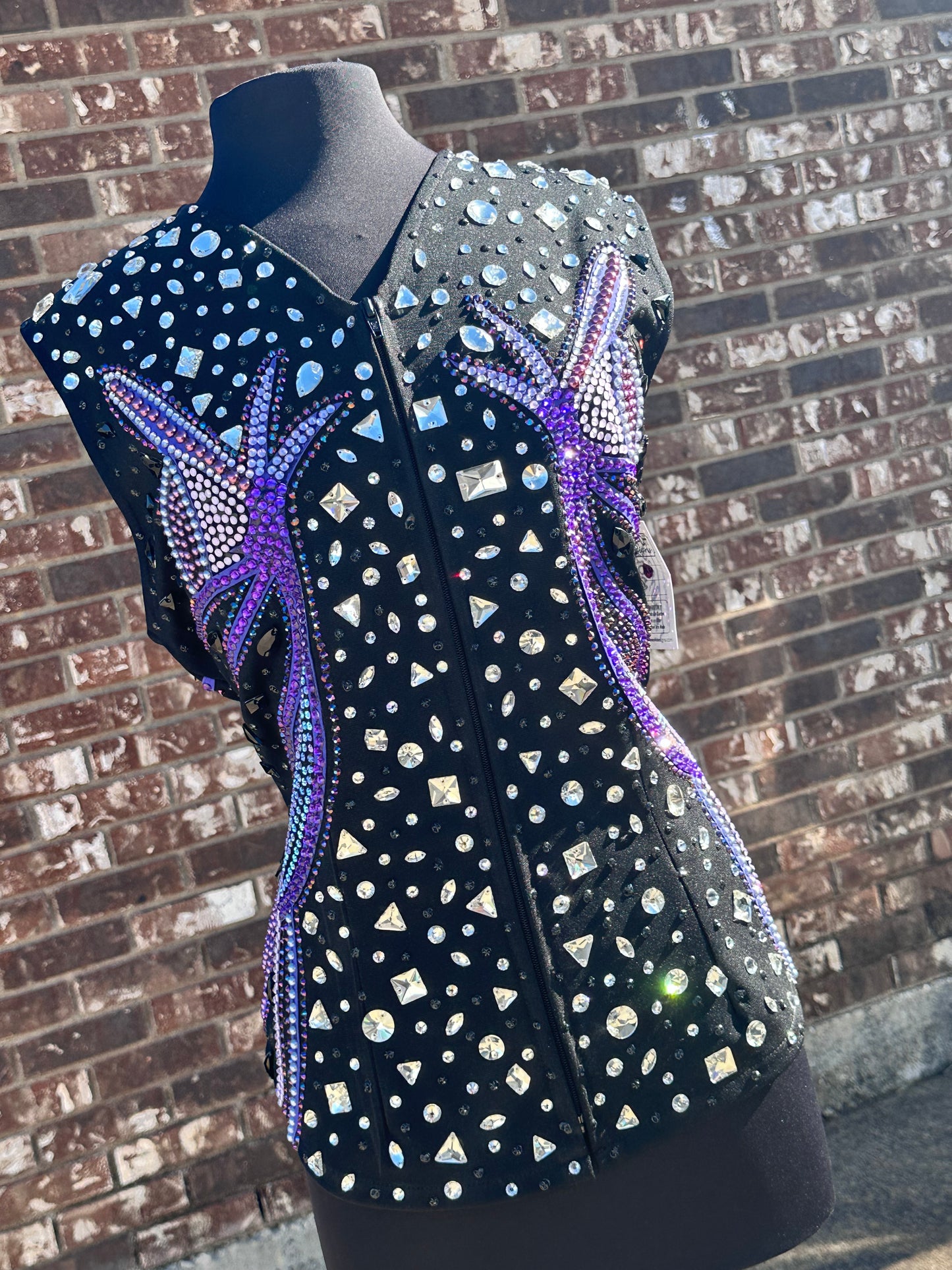 XL vest with black, clear crystals and purples