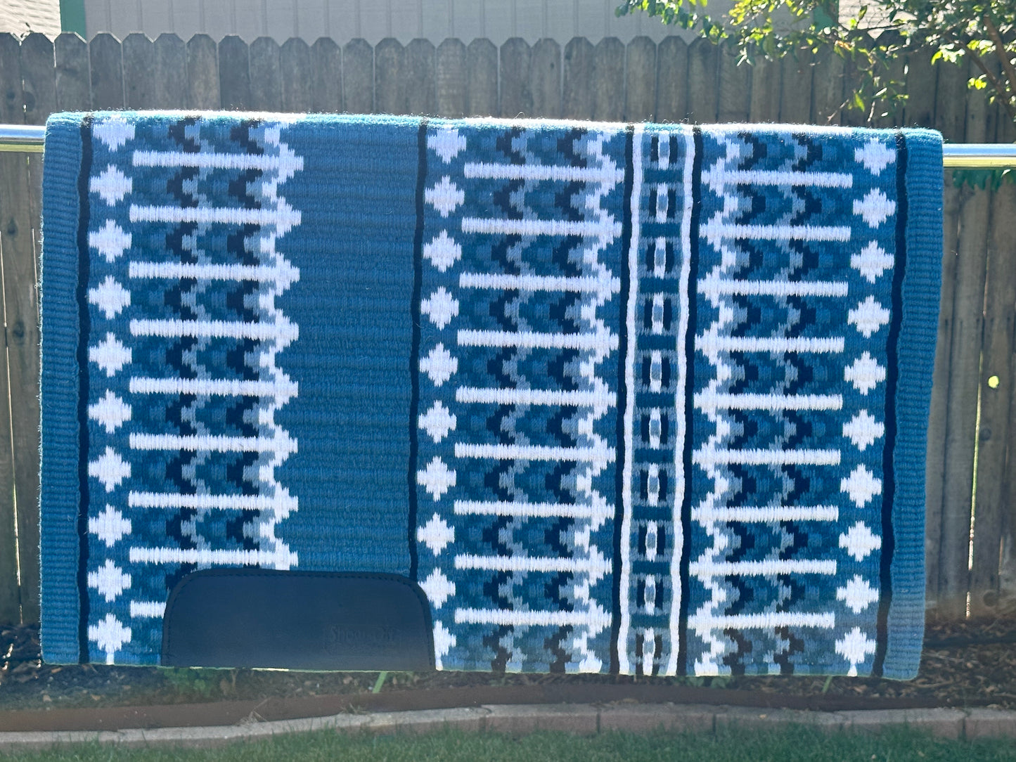 B444 Oversized Saddle Blanket Slate Blue, Periwinkle, Black, White Dark Teal