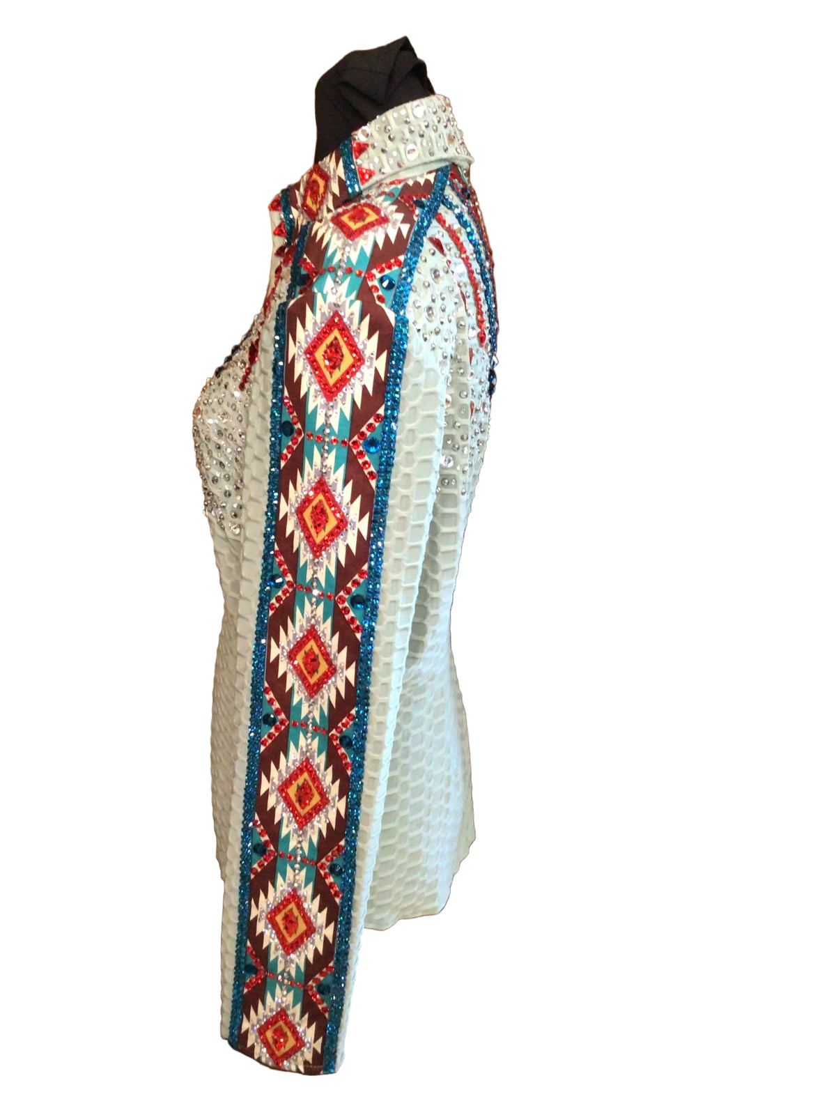 Medium Gray Textured Stretch Lycra with Aztec Shoulder and Sleeves
