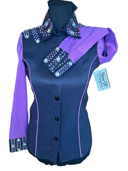 Small Stretch Taffeta Black Day Shirt with Purple Sleeves