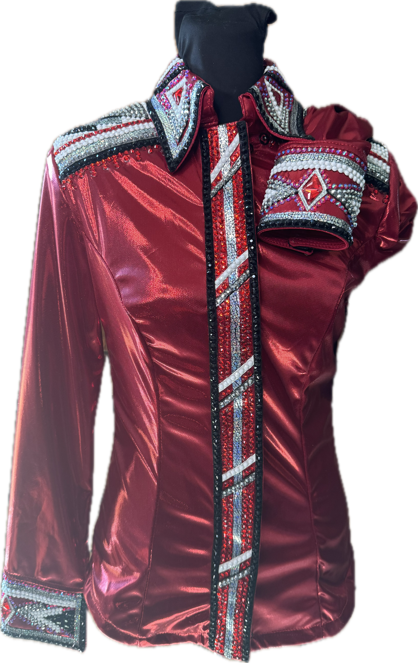 Small Stretch Red Metallic Day Shirt with Black and White