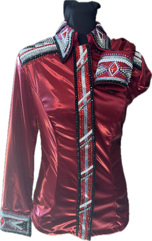 Small Stretch Red Metallic Day Shirt with Black and White