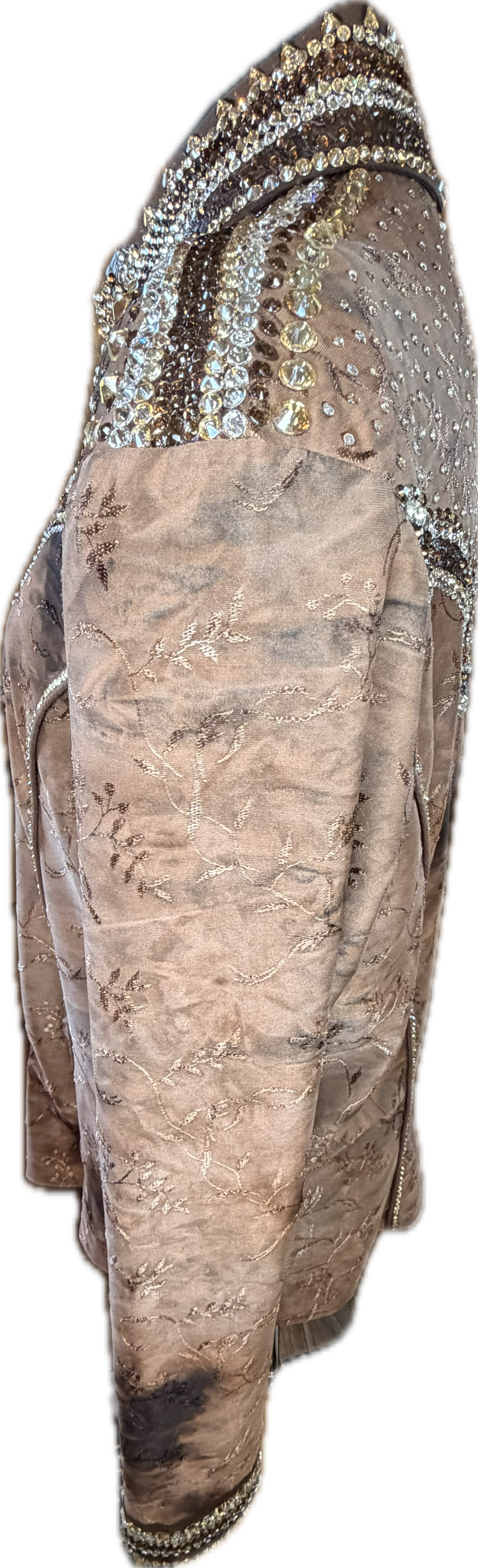 Size Large Brown Printed Lycra Day Shirt with Gold Retro Design