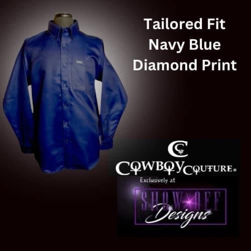 Cowboy Couture Men's Shirt - Navy Blue Diamond Print