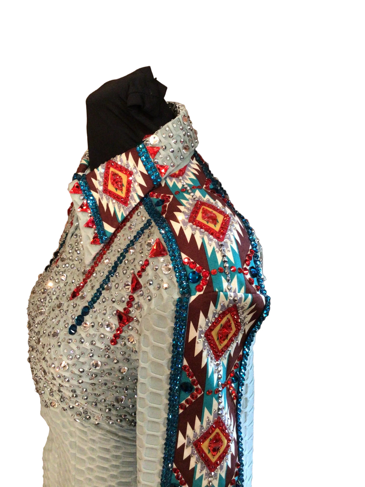 Medium Gray Textured Stretch Lycra with Aztec Shoulder and Sleeves