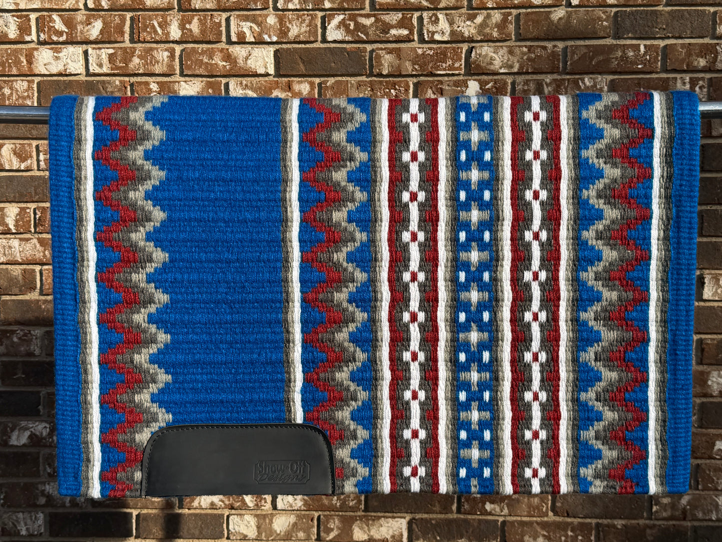 B469 Oversized Saddle Blanket Bright Royal Bluem Charcoal, Ash, White, Brick Red