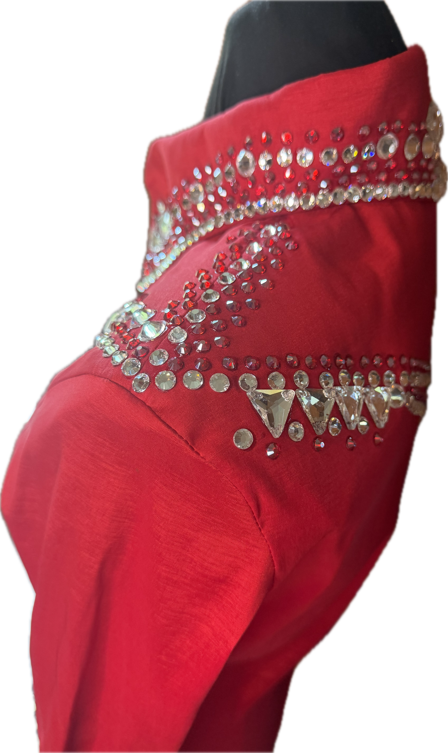 Size small day shirt Red Stretch Taffeta with Clear Retro Crystal Design