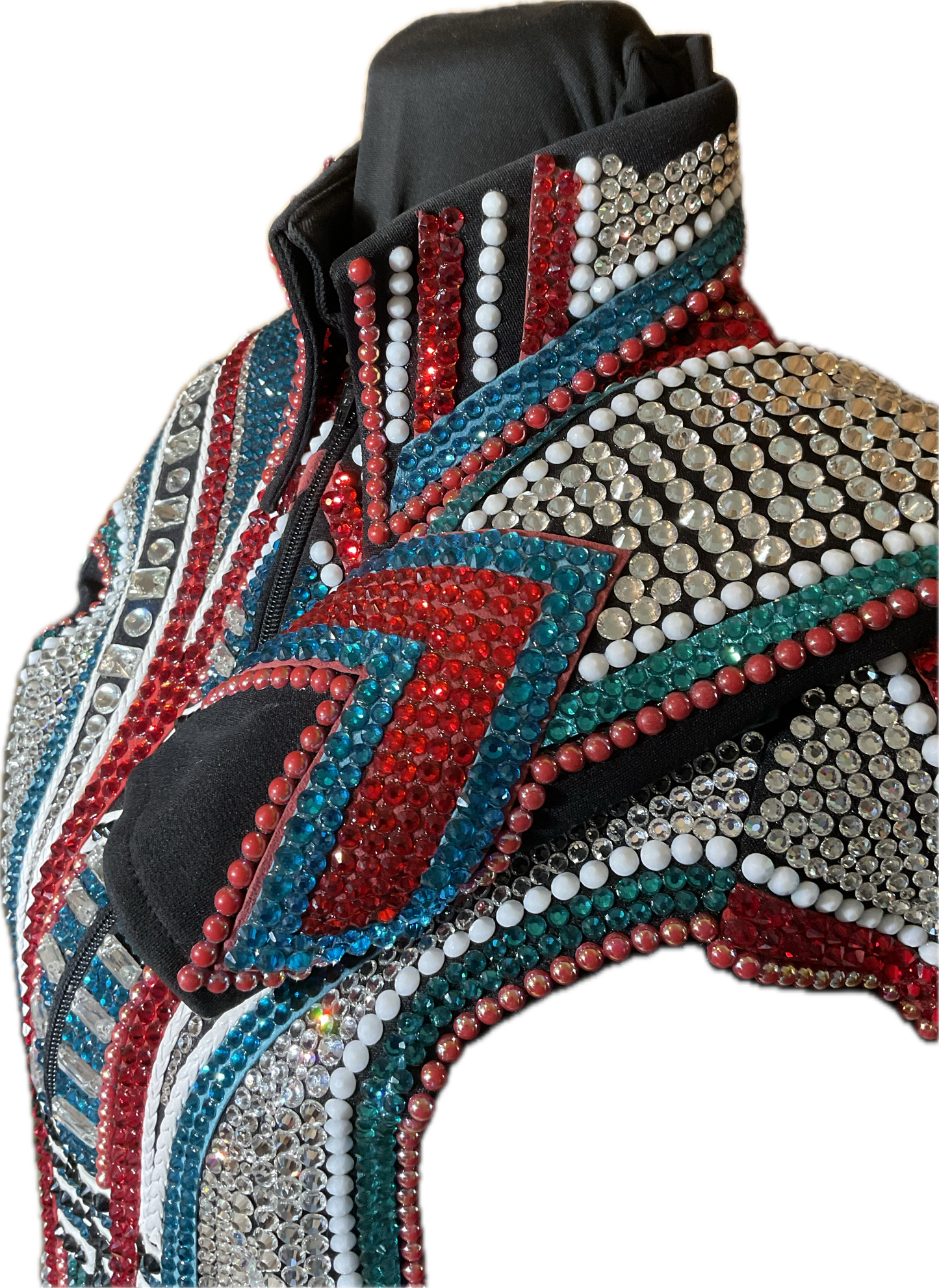 Extra Small Black Showmanship Jacket with Red and Turquoise Accents