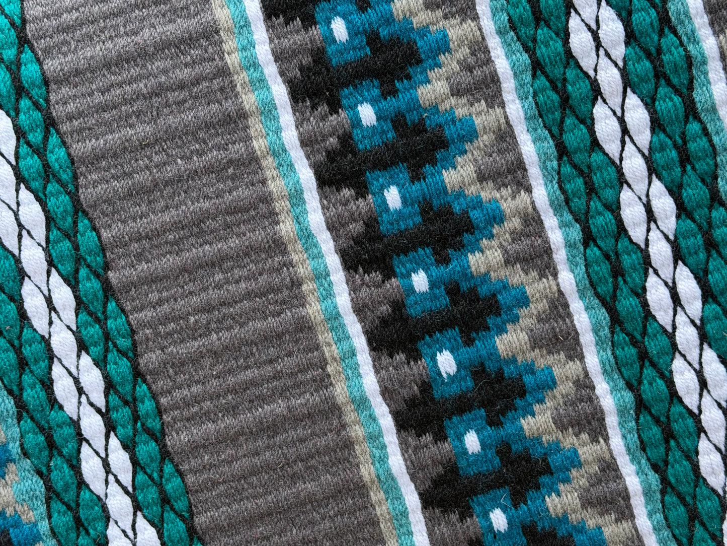 B607 Oversized Saddle Blanket Charcoal, Ash, Turquoise, Teal, Light Turquoise