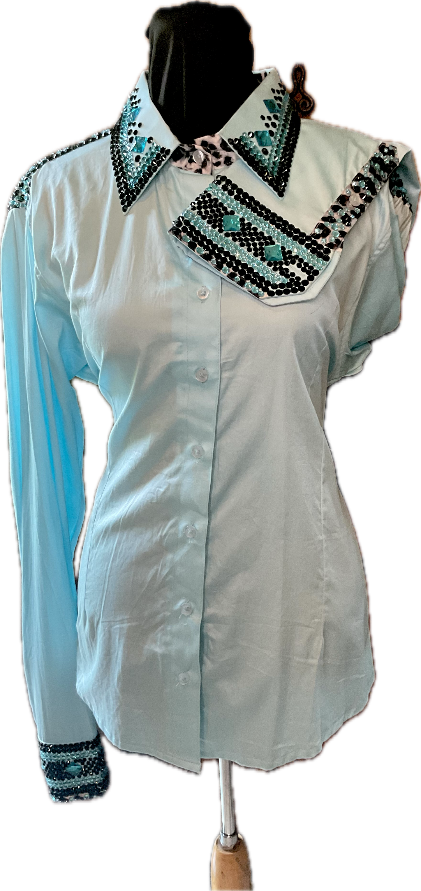 XL Light Blue Cotton Day Shirt Leopard and Aqua Detail