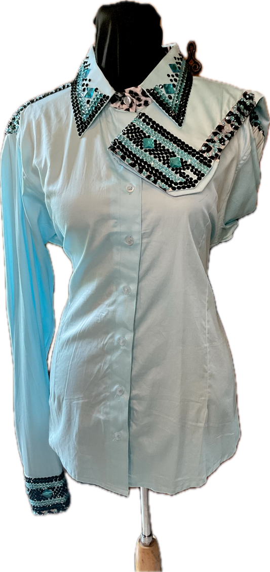 XL Light Blue Cotton Day Shirt Leopard and Aqua Detail
