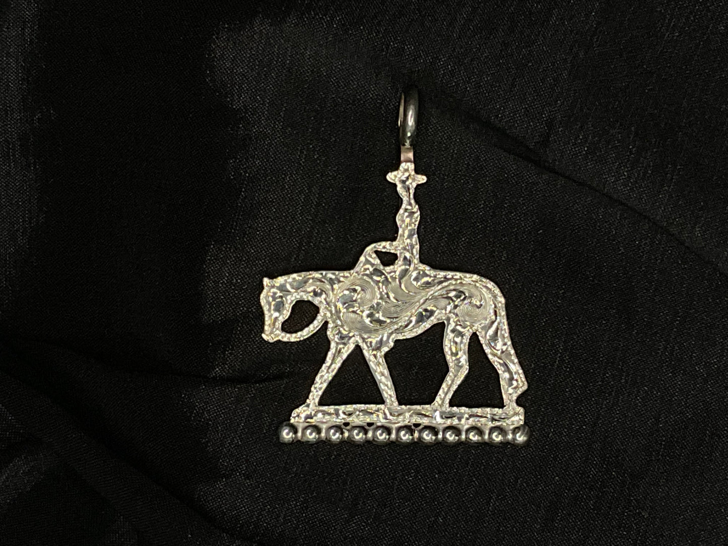 Silver By Wanda #1 Western horse and rider silver pendant