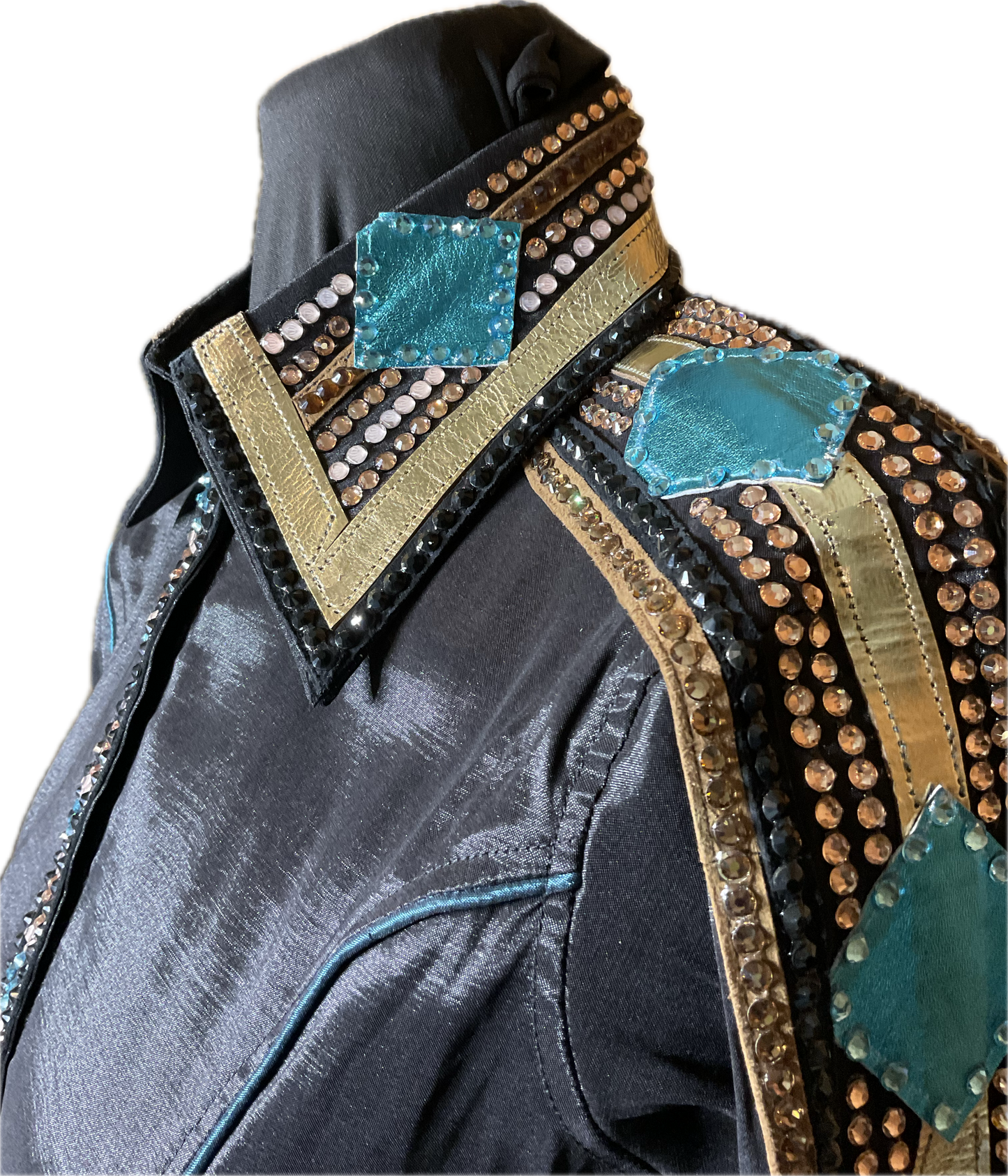 Small Stretch Taffeta Black with Gold, and Turquoise Accents