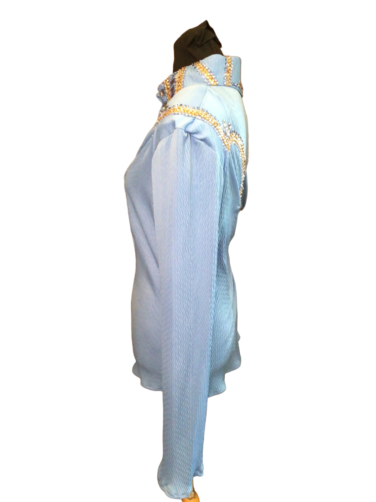 XL Light Blue Textured Stretch Lycra Day Shirt with Gold and Silver Details