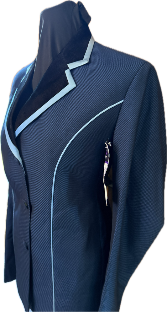 *33 Bust* Halter Coat* Navy Blue Mini Box with Light Blue Trims