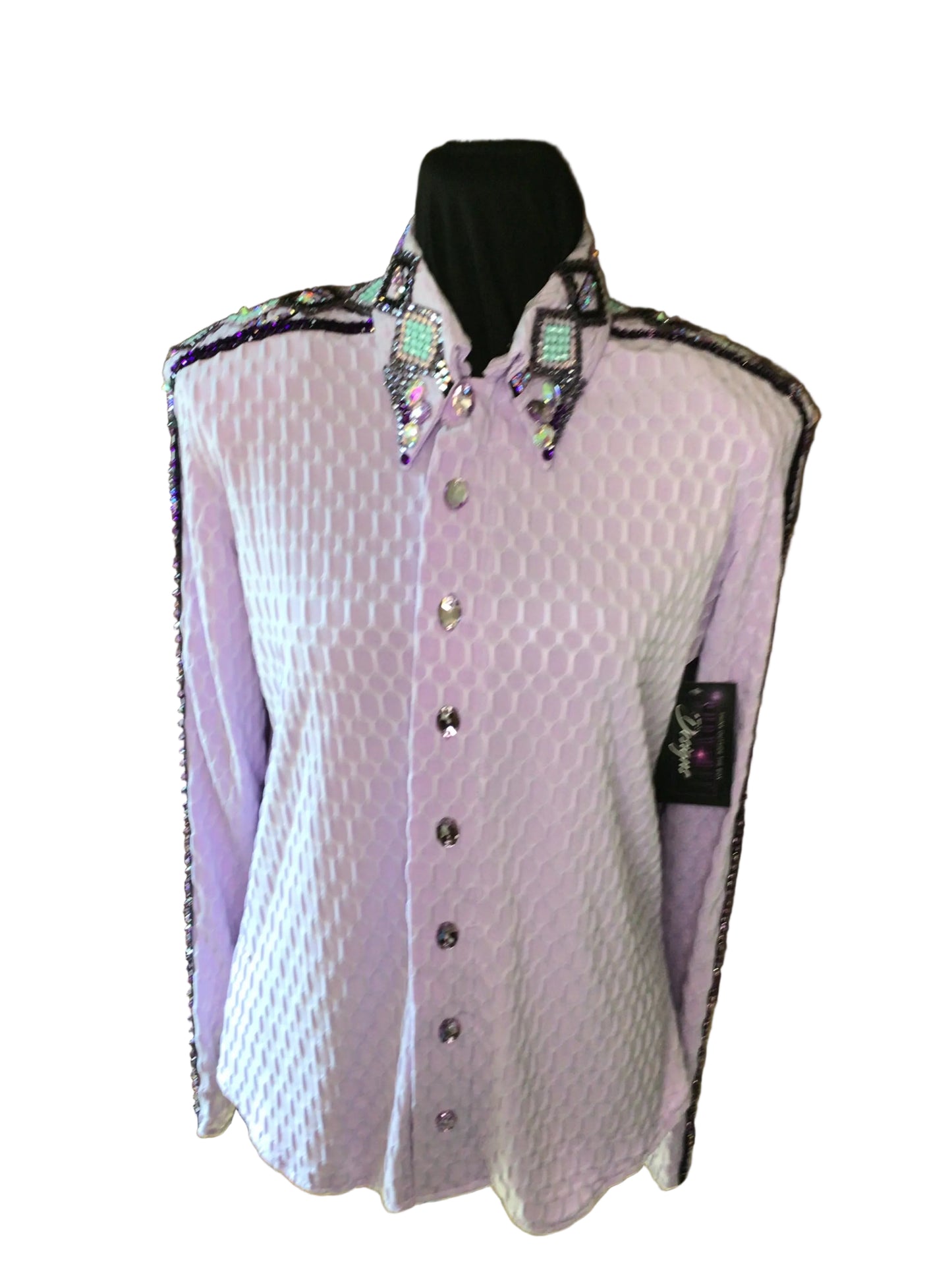 Medium Textured Lycra Lavender Day Shirt with Crystal Yoke Design