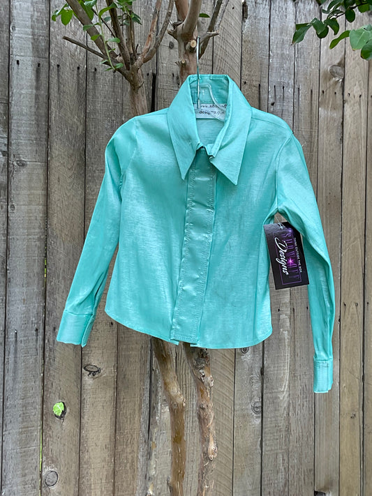 Kids Size 4  Mint Stretch Taffeta Shirt with Hidden Zipper