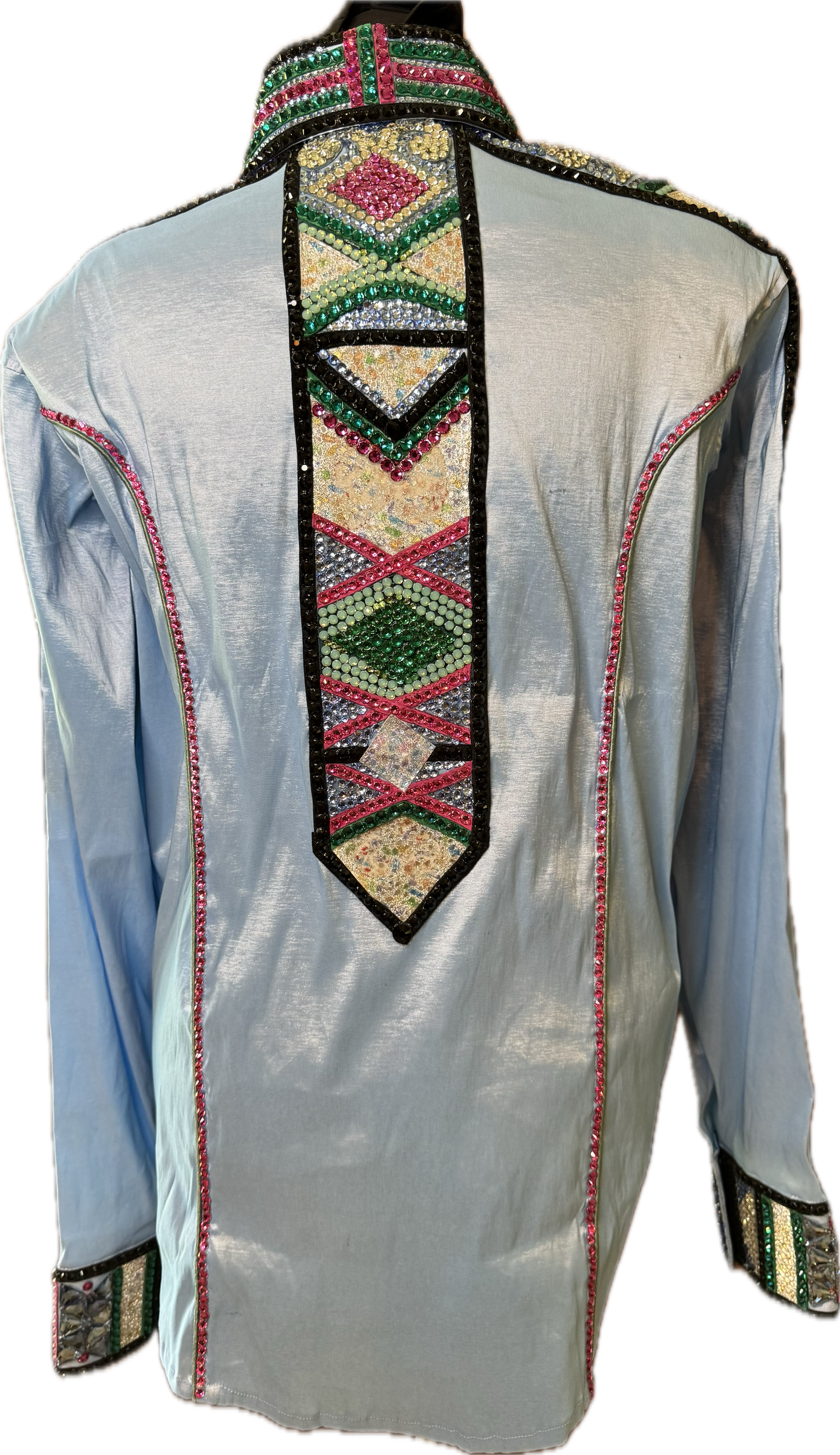 XXL Light Blue Stretch Taffeta with Hot Pink, Dark Green, Light Green and Black Accents