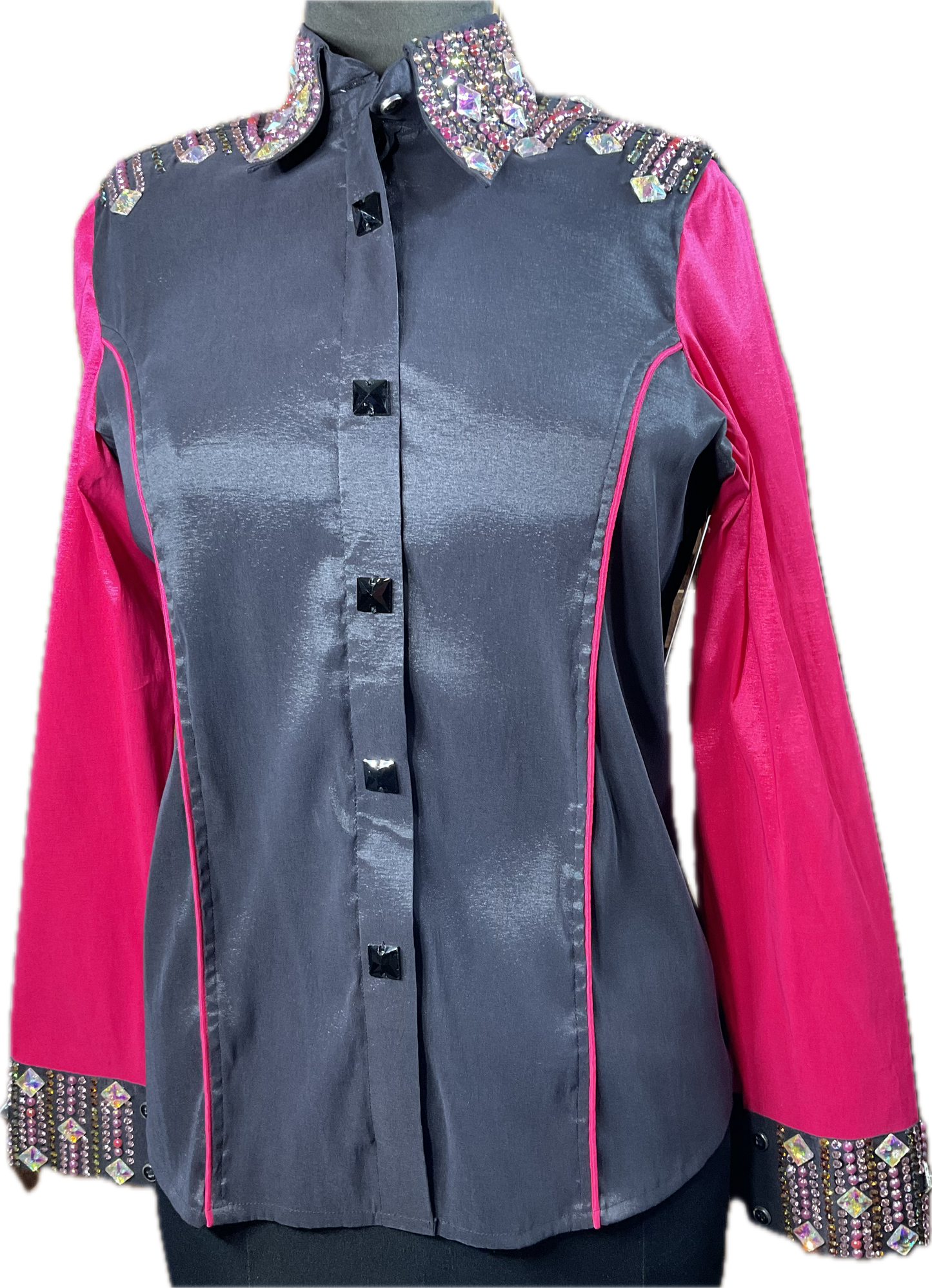 Medium Black stretch taffeta with hot pink sleeves