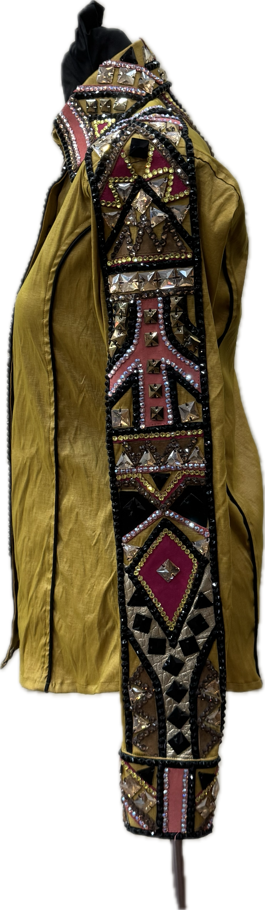 Small Mustard Stretch Taffeta with Black, Pink, Yellow and Chocolate Brown Accents