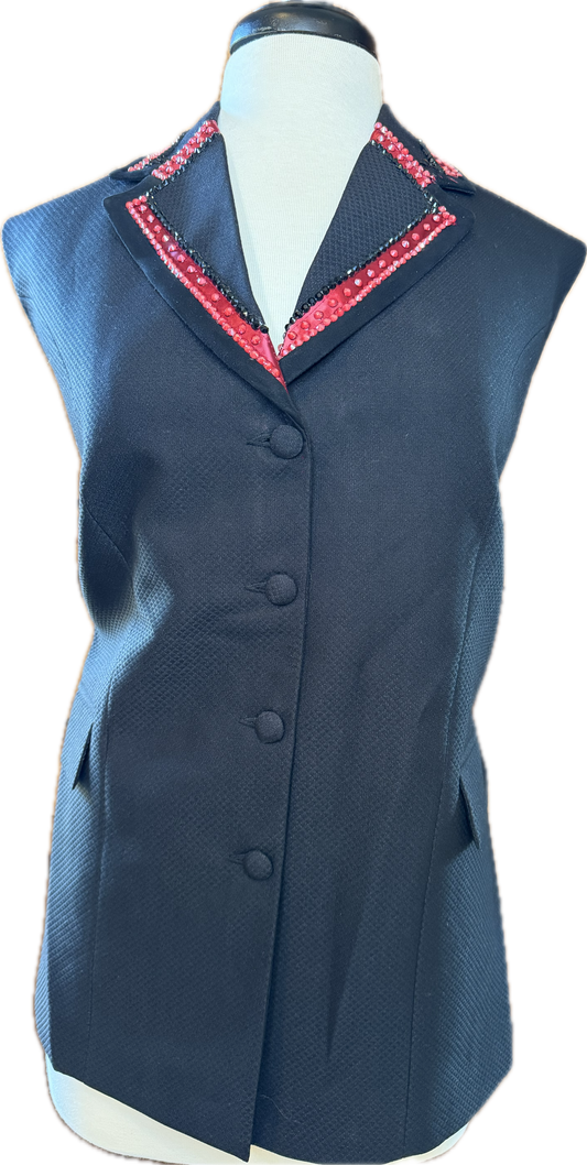 *44 Bust* Vest Set * Black Textured Fabric with Burgundy Trim with Rhinestone Accents