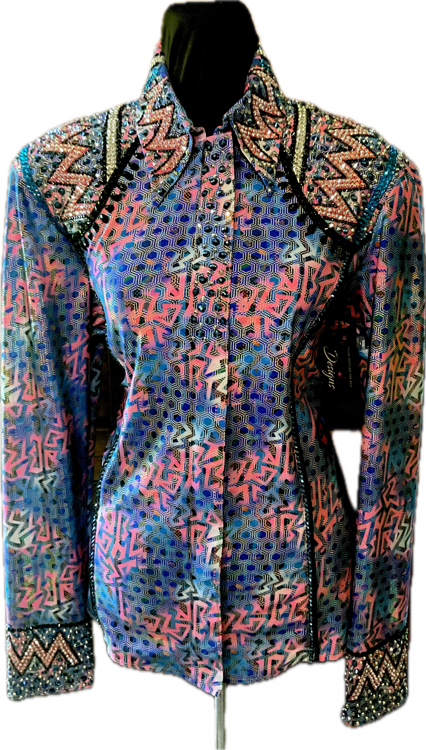 Large Stretch Lycra Day Shirt Print with Pink and Blue