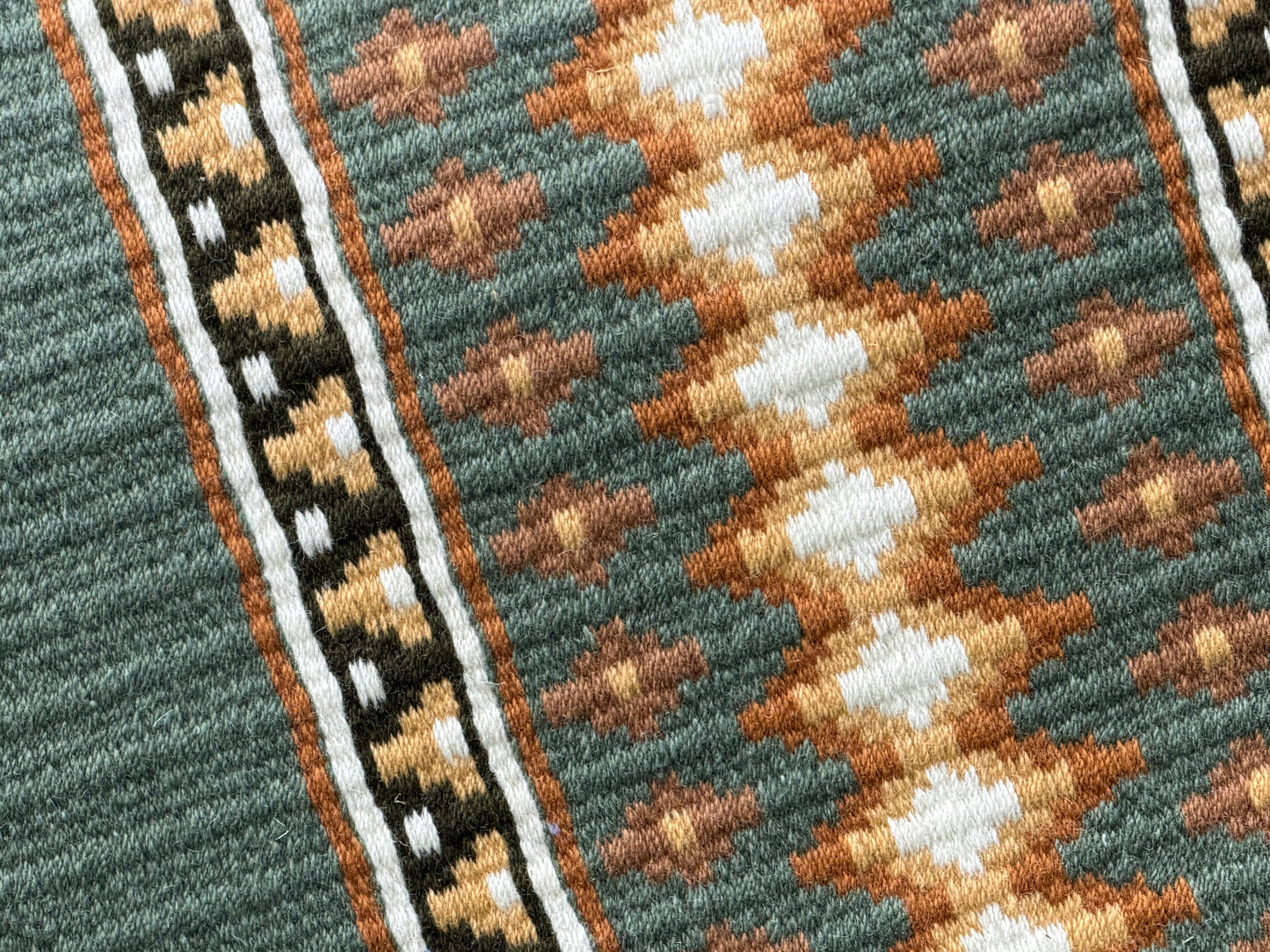 B557 Oversized Saddle Blanket Sage Green. Olive Green, White, Indian Tan. Sheep Skin, Raw Umber