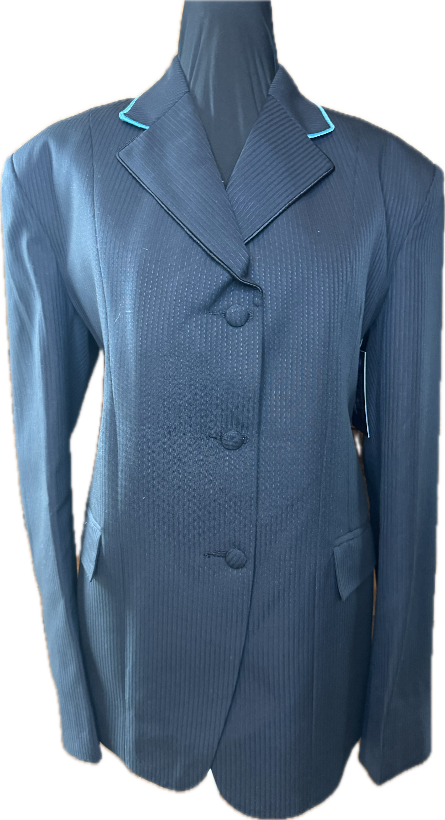 *42 Bust* Black Pin Stripe with Turquoise Piping