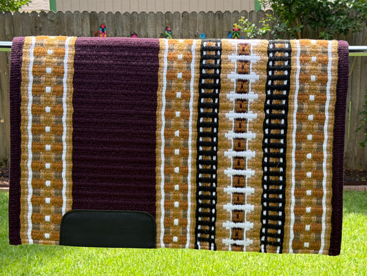 B572 Oversized Saddle Blanket Burgundy, Indian Tan, Raw Umber, Sheep Skin, Fawn, White