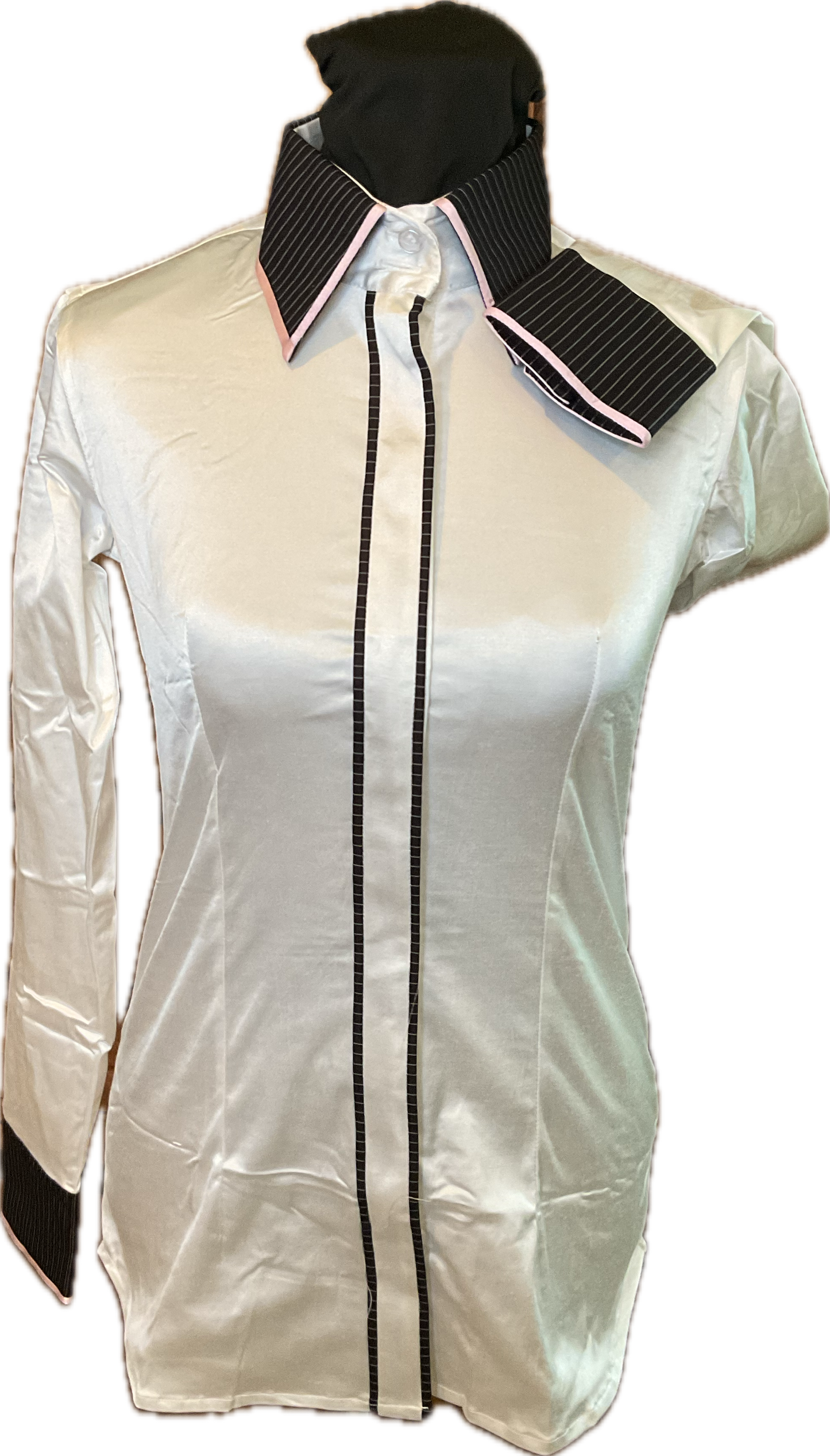 *32 Bust* Black and White Stripe with Dark Red and Pink Trims Showmanship/Halter Suit Set.