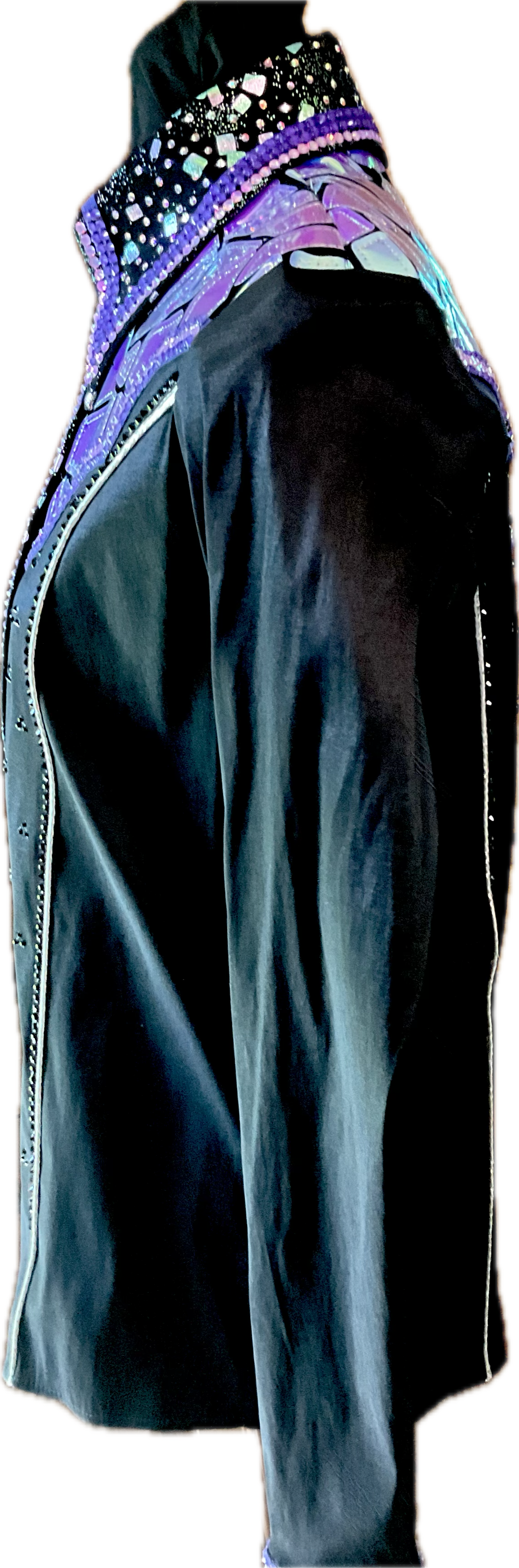 Size Small Black Stretch Taffeta Day Shirt with Metallic Purple