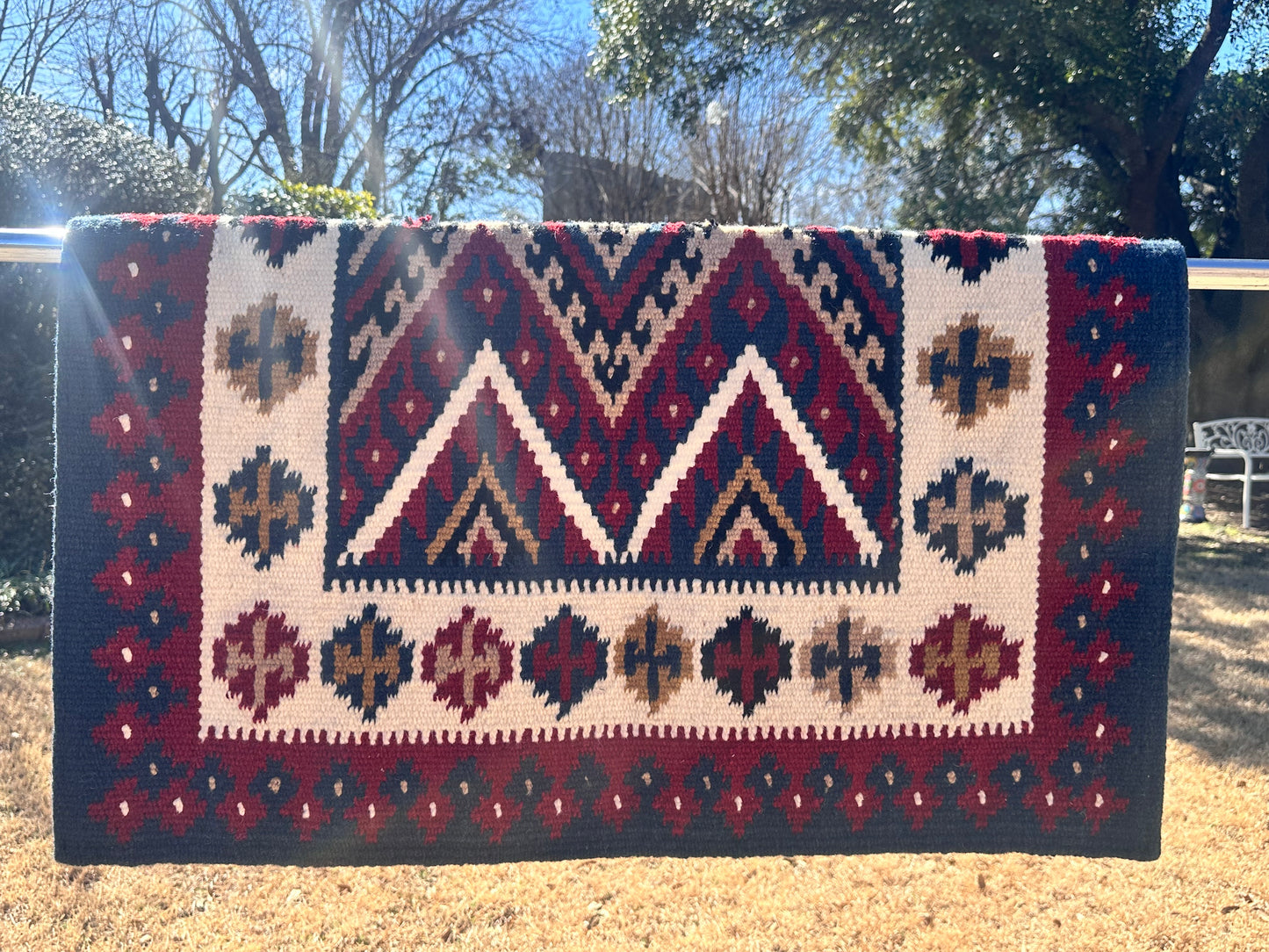 R1 Ranch-Oversized Saddle Blanket dark navy, maroon, cream, indian tan, sheep skin