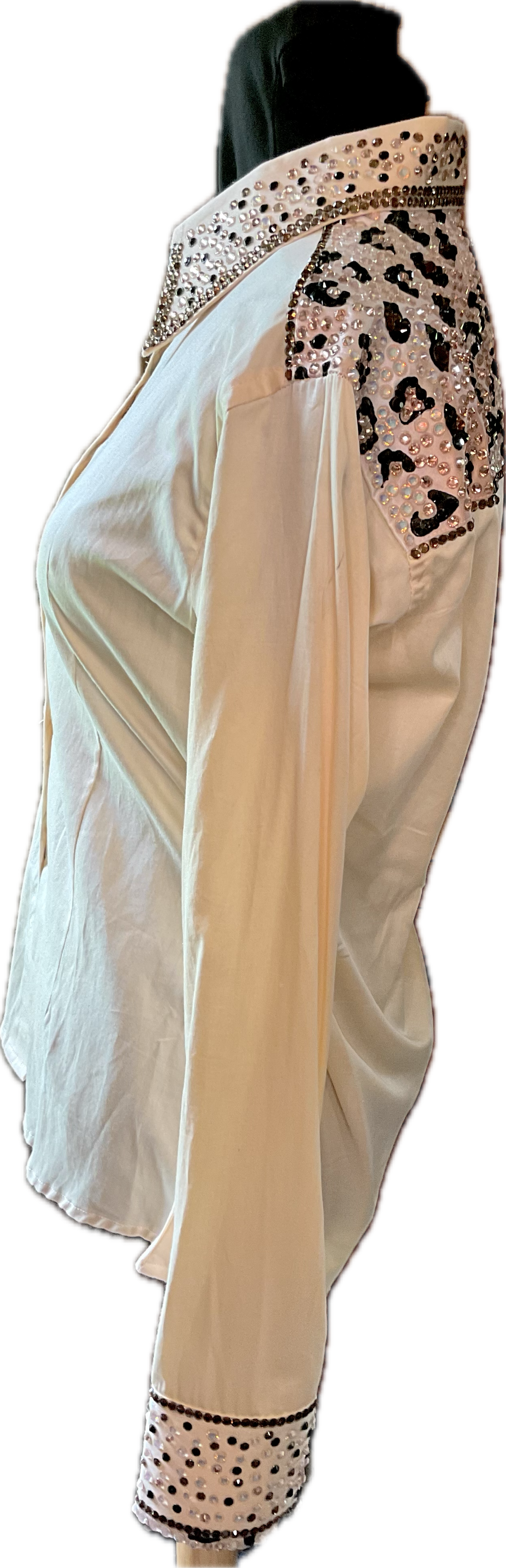 Small Cream Day Shirt Cheetah Print Cotton with Rose Gold Detail