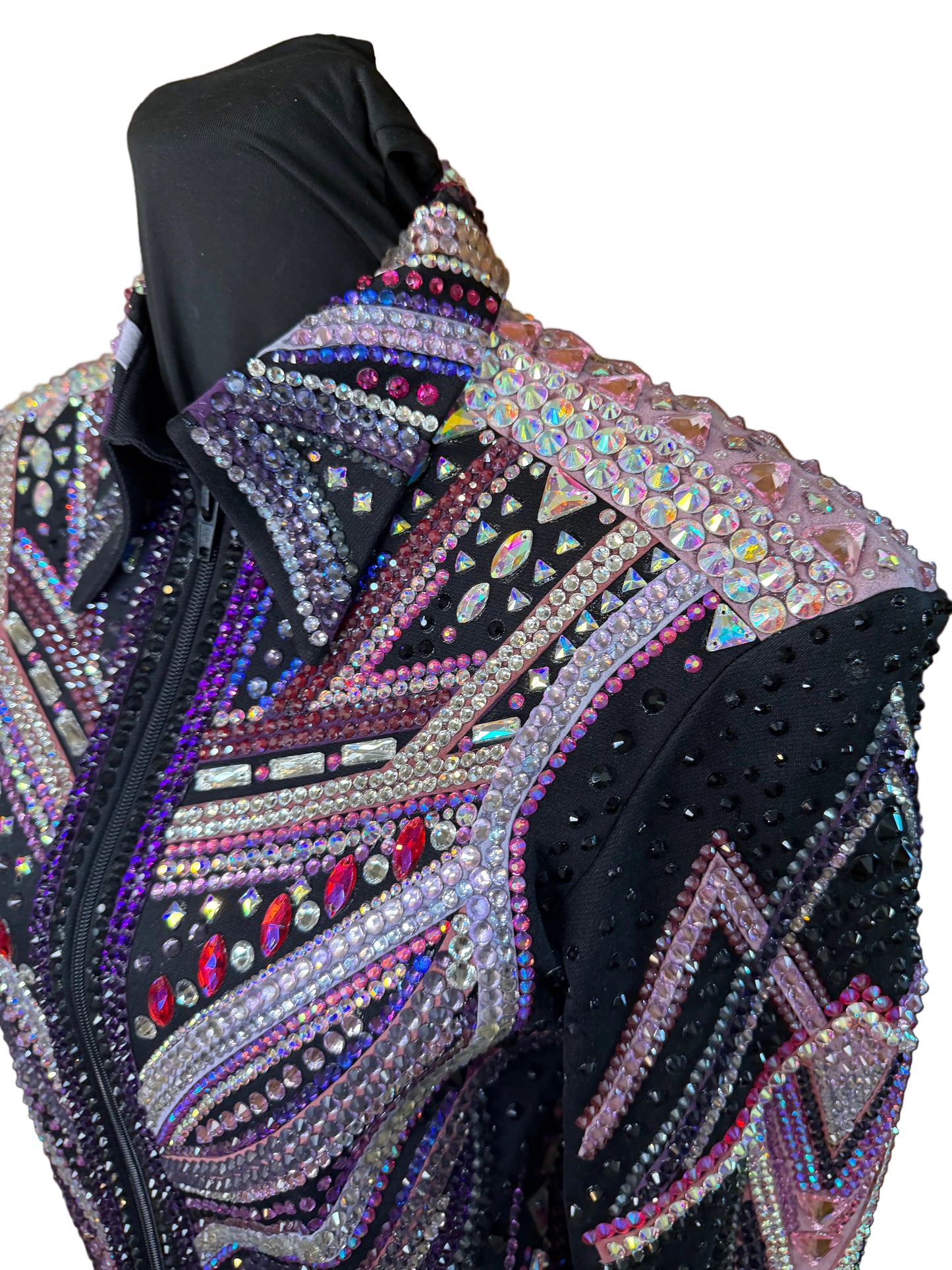 Large Black Showmanship Jacket. Black with Pink Gorgeous Designs