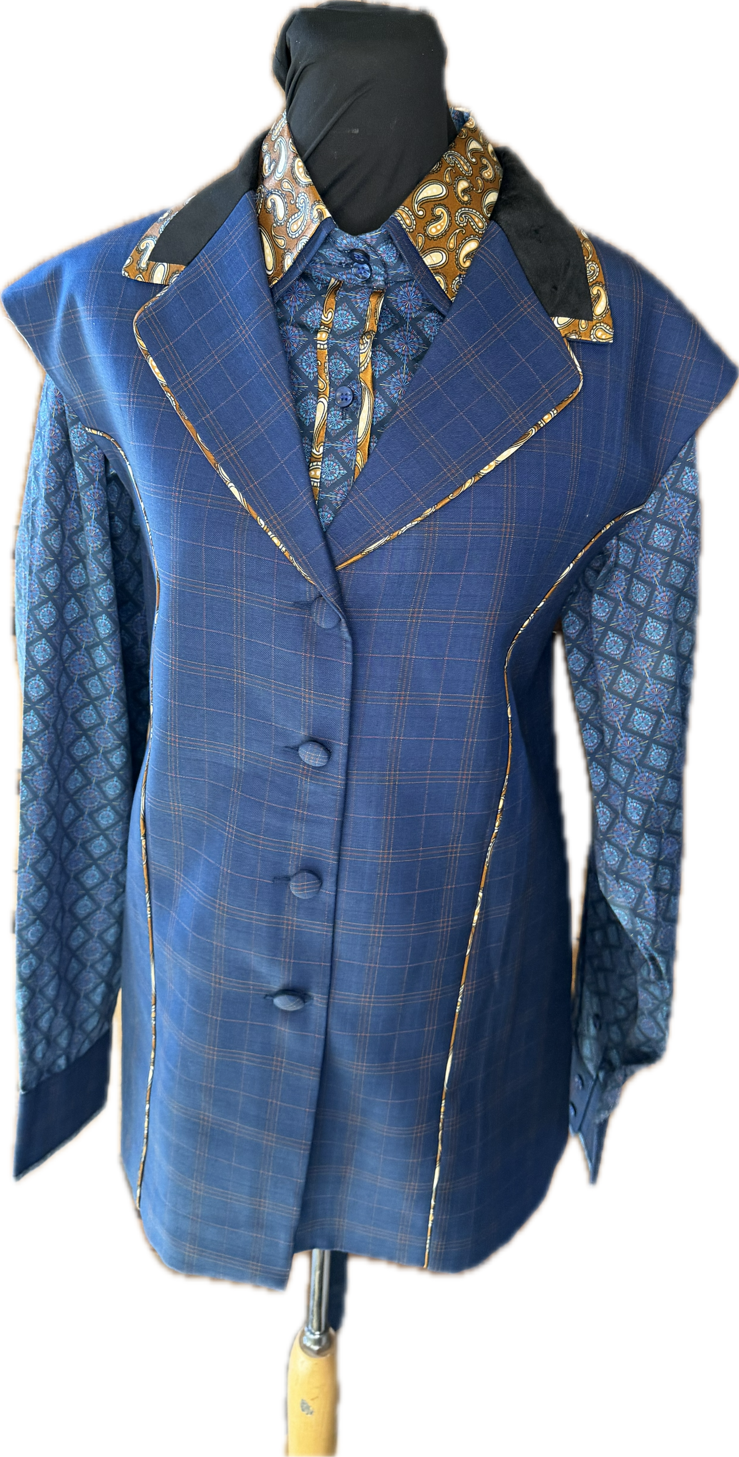 *46 Bust* Vest Set *Navy Blue Plaid with Matching Shirt