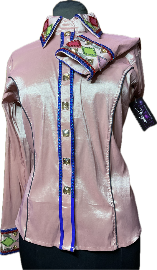 Size Large Dark Peach Stretch Taffeta with Royal Blue, Line Green and Red