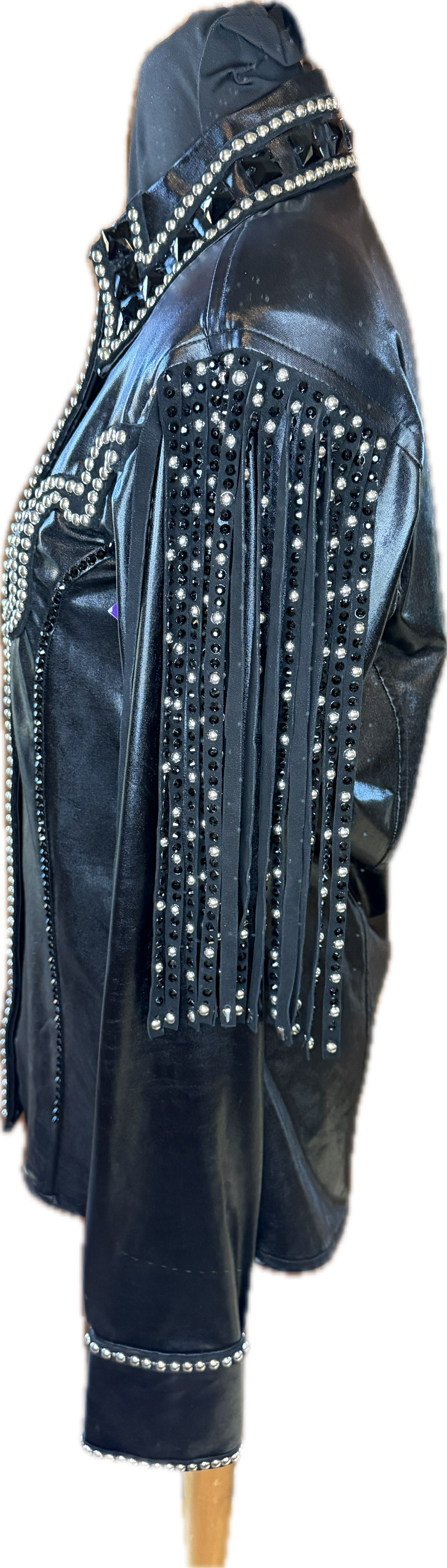 Medium Black Lycra Day Shirt with Shoulder Fringe with Silver and Black