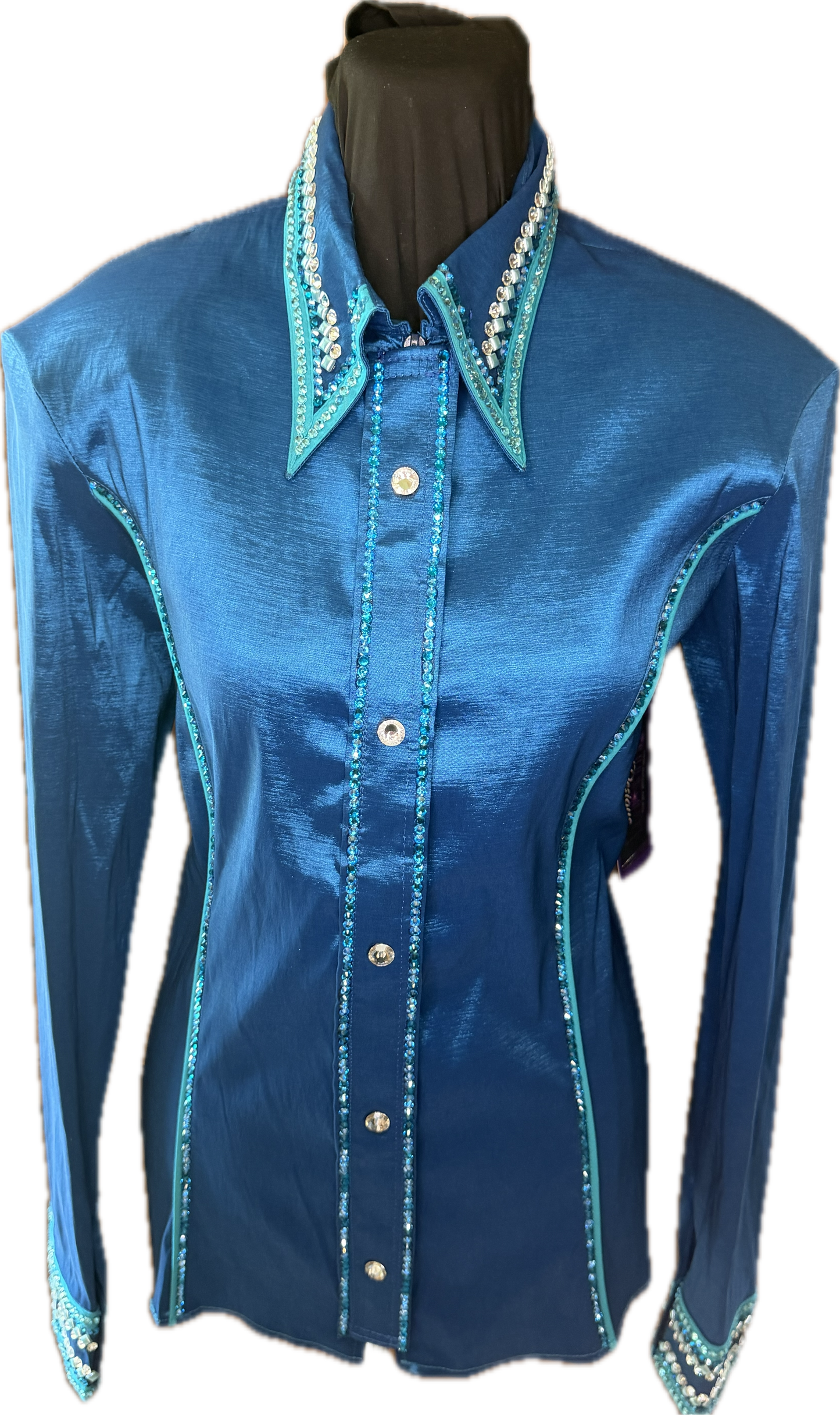 Large Stretch Taffeta Day Shirt Teal with Gorgeous Turquoise Trims