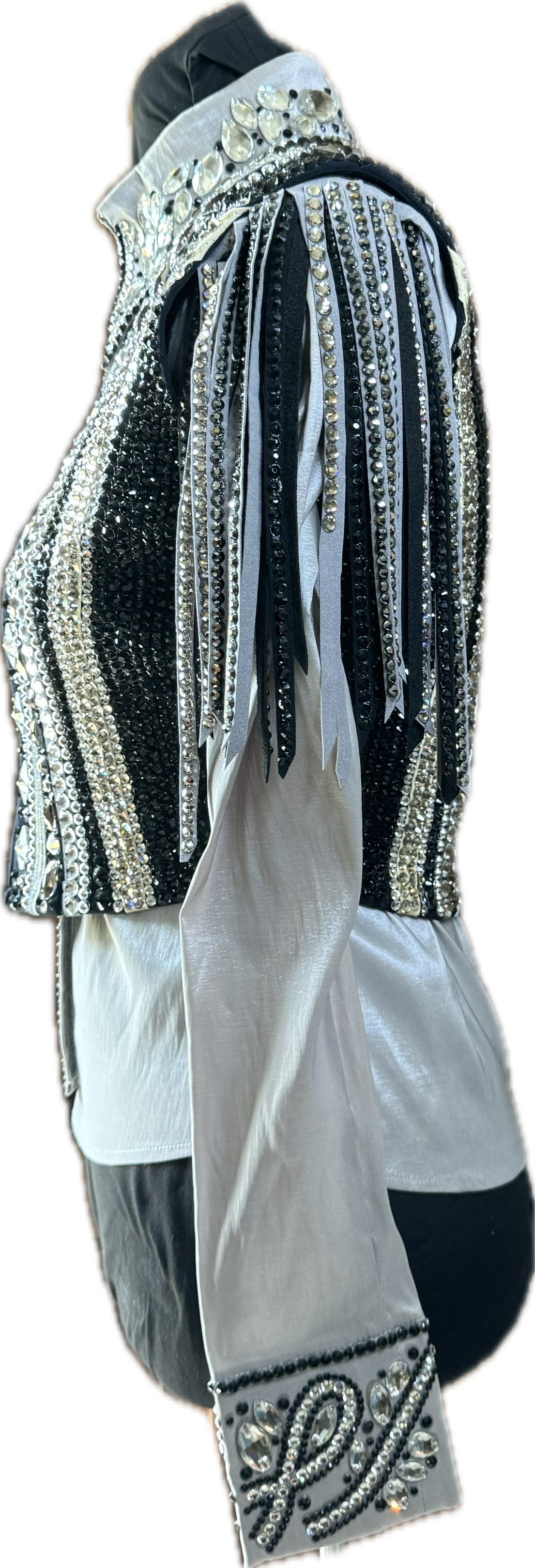 Extra Small Vest Set black and grey with matching day shirt. vest has detachable fringe