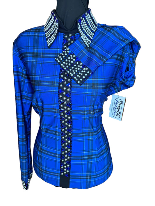 Size Medium Day Shirt. Back Zip Blue Plaid