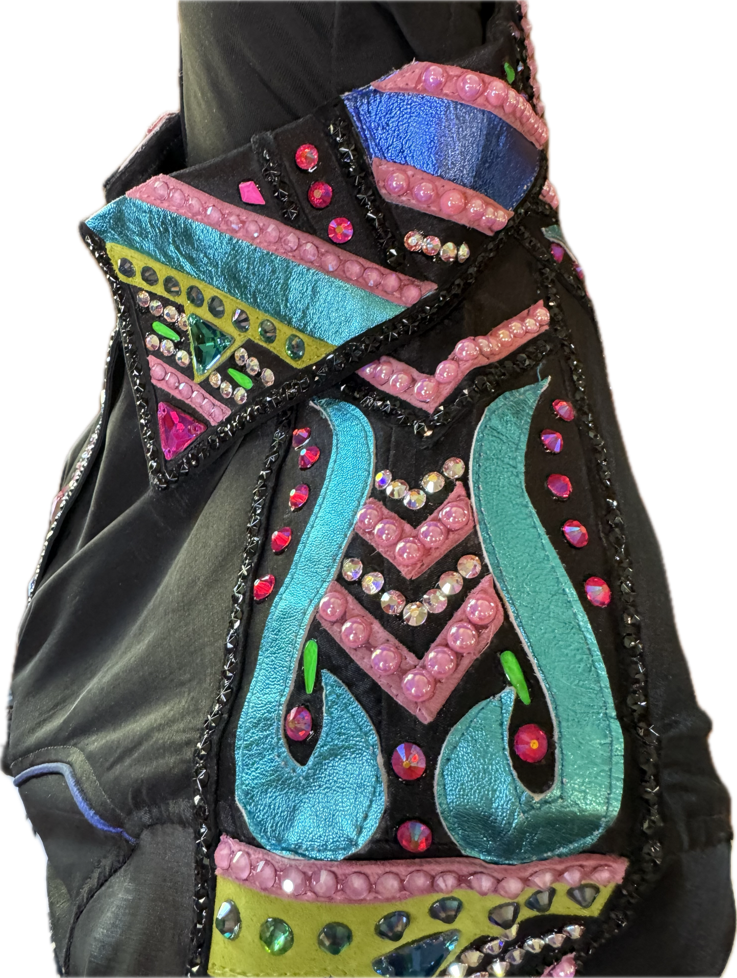 Large Black Stretch Taffeta with Turquoise, Pink, and Green Accents