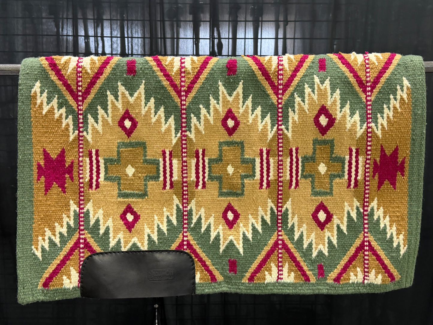 a107 Ranch Oversized Saddle Blanket Sage Green, Raspberry, Indian Tan, Raw Umber, Cream