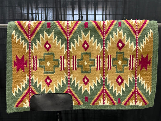 a107 Ranch Oversized Saddle Blanket Sage Green, Raspberry, Indian Tan, Raw Umber, Cream