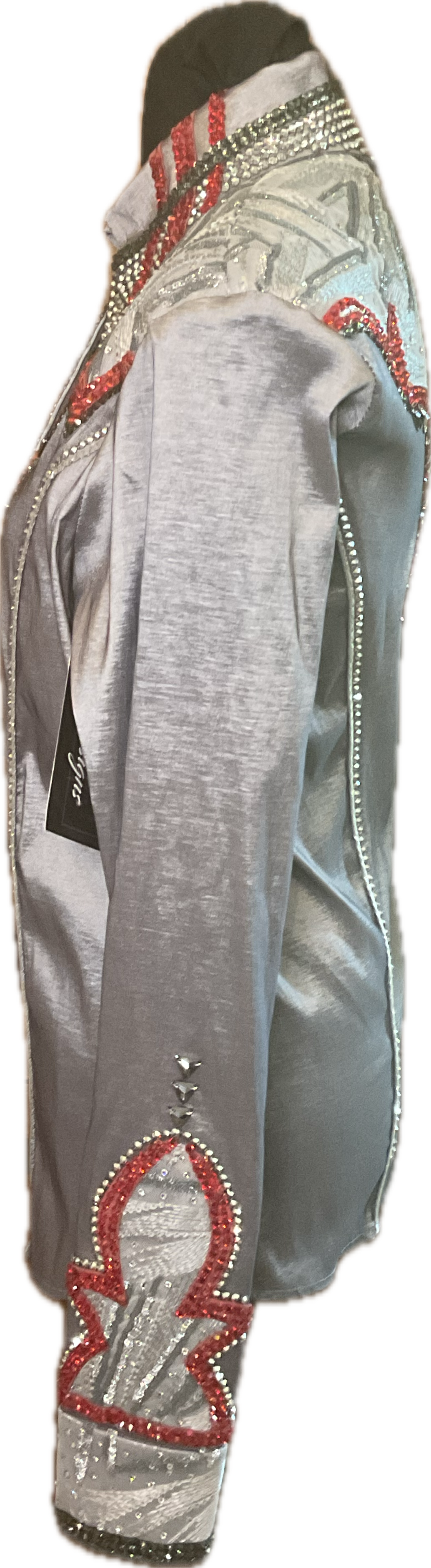 Size Large Grey Taffeta Day Shirt with Red and Silver Details