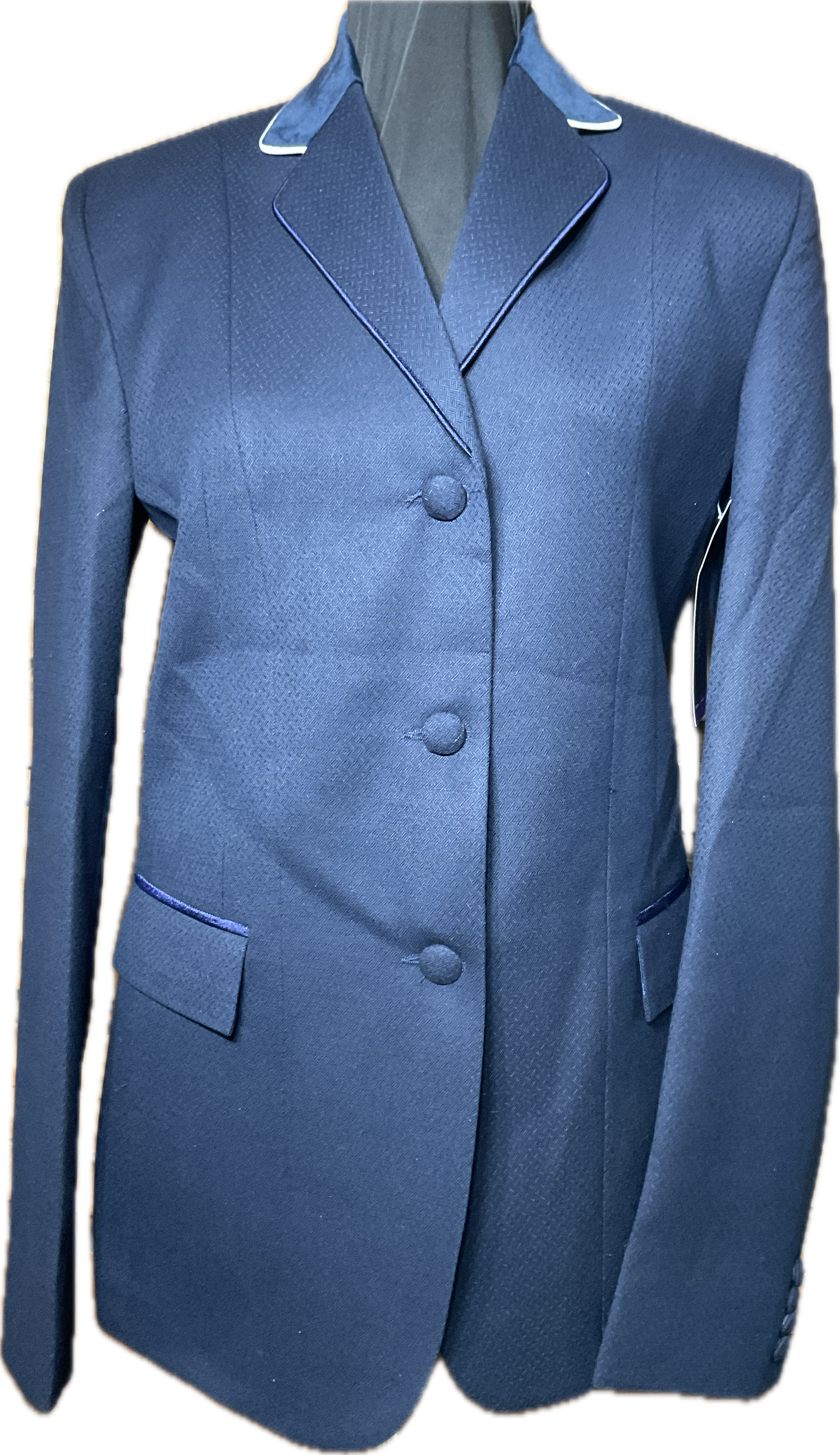Navy Diamond Print with Navy Velvet Collar. White and Navy Piping. Hidden Zipper