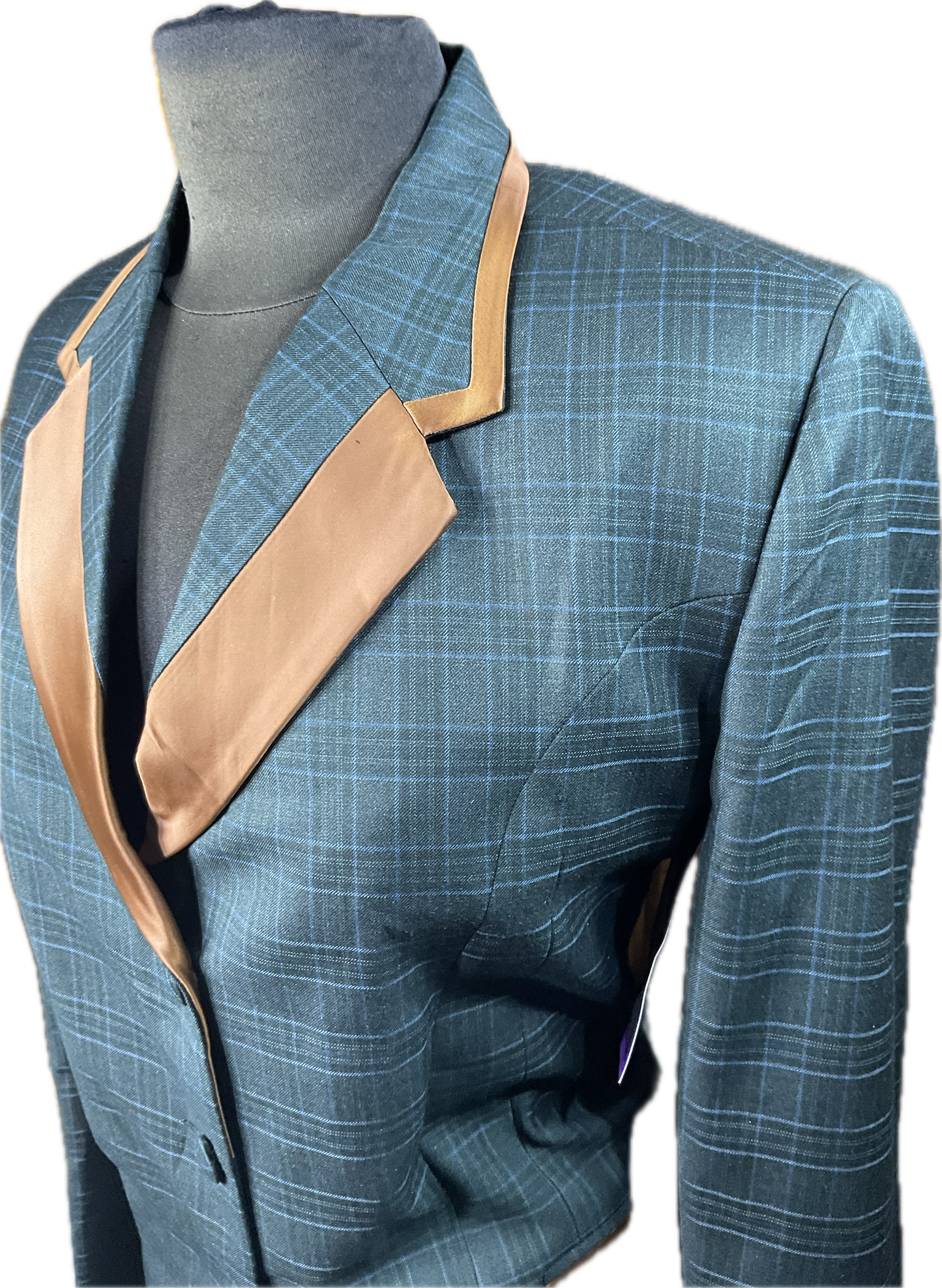 *44 Bust* Hunter green plaid with bronze trims halter coat