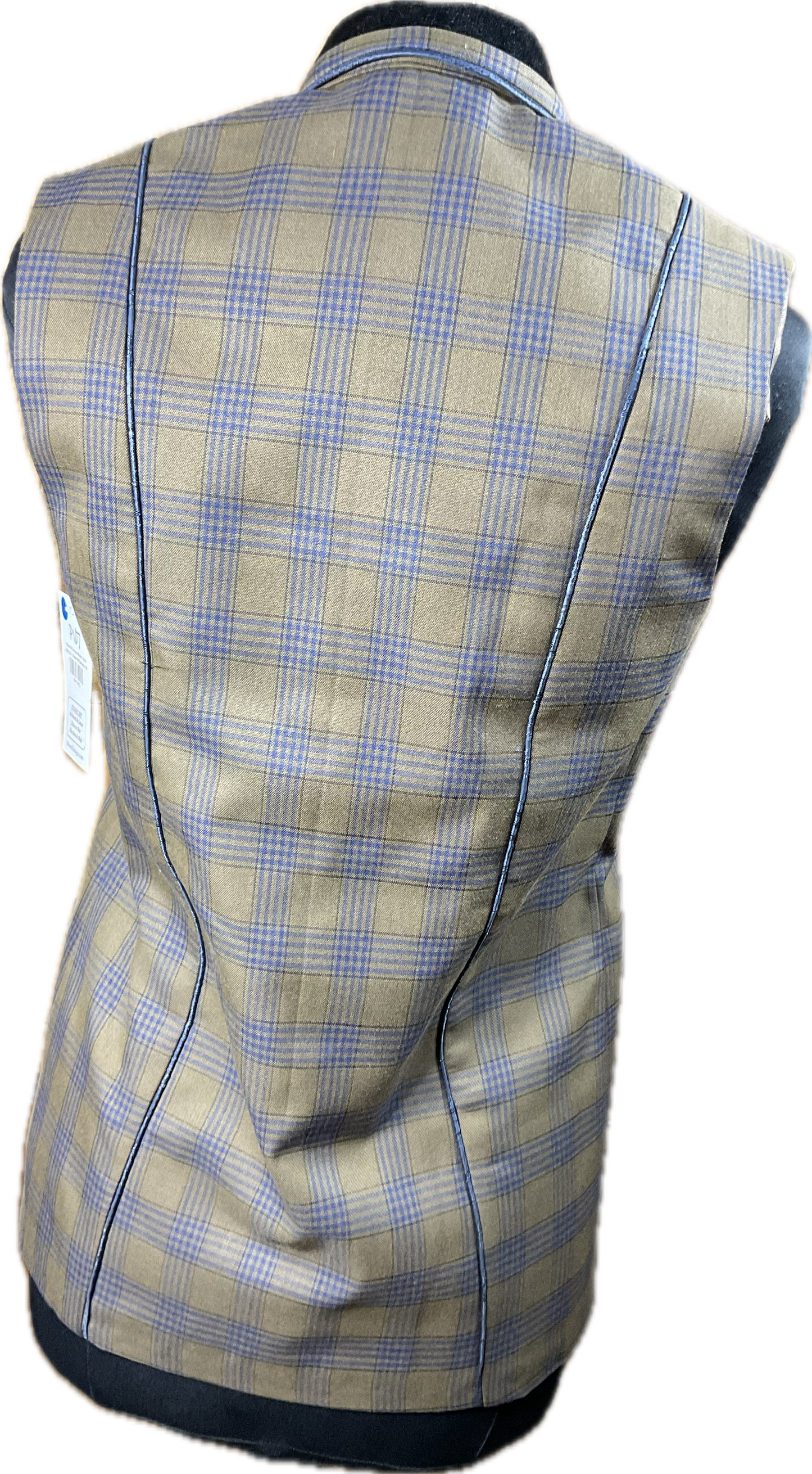 *36 Bust* Brown and navy plaid with velvet collar and navy trims